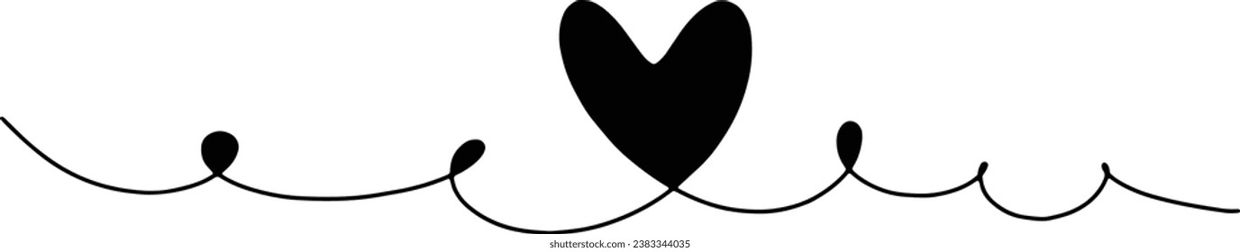Hand drawn heart symbol divider border frame icon for love, romantic trendy doodle art for decoration background element in a glyph pictogram illustration