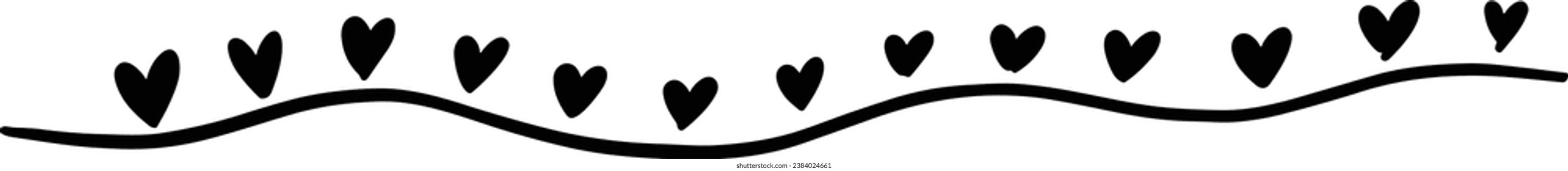 Hand drawn heart symbol divider border frame icon for love, romantic trendy doodle art for decoration background element in a glyph pictogram illustration