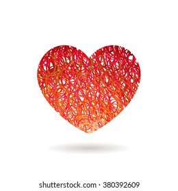 Símbolo del corazón dibujado a mano. Caligrafía vectorial Forma Grunge roja. Logo de textura. Día de San Valentín. 8 de marzo Día de la Mujer. Brote de pincel. Fondo de líneas