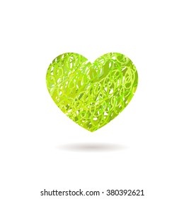 Símbolo del corazón dibujado a mano. Forma de Grunge verde de caligrafía vectorial. Logo de textura. Día de San Valentín. 8 de marzo Día de la Mujer. Brote de pincel. Fondo de líneas