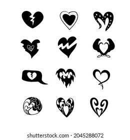 Hand drawn heart symbols doodle vector  Set hand drawn  sketch  drawing heart symbols in black   white illustration 