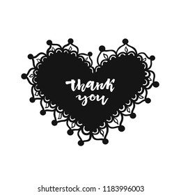 Hand drawn heart with thank you lettering