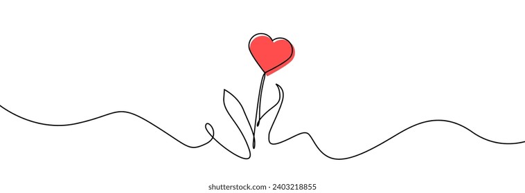 Hand drawn heart in thin line . Heart sketch doodle for Valentines day, Women day, Mother day. Continuous line flower with a heart.