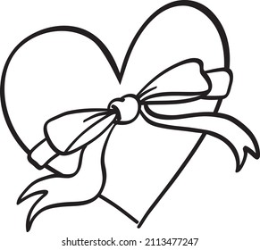 Hand drawn heart with tied ribbon illustration