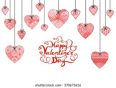 Hand drawn heart and typographic Happy Valentines day  for banner, card and other decorations