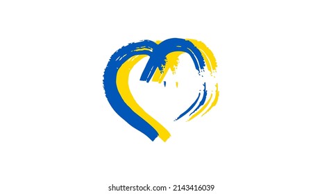 Hand drawn heart in Ukrainian colors. Grunge yellow and blue doodle heart on white background. Vector illustration