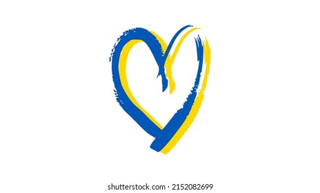 Hand drawn heart in Ukrainian colors. Grunge yellow and blue doodle heart on white background. Vector illustration