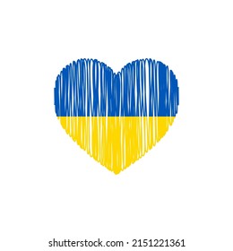 Hand Drawn Heart With The Ukrainian Flag. Scribble Heart Illustration With White Background.