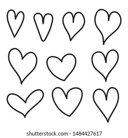 Hand drawn heart vector icon, doodle style set.