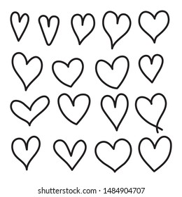 Hand drawn heart vector icon, doodle style set.