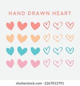 Hand drawn Heart vector icon Set, Love symbol icon set, Flat hand drawn Heart Silhouettes Vector. Love banner template decorative element for wedding invitation card.