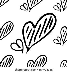 Hand Drawn Heart Vector Icon Seamless Pattern. Love Symbol Sketched Background