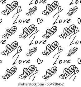 Hand Drawn Heart Vector Icon Seamless Pattern. Love Symbol Sketched Background