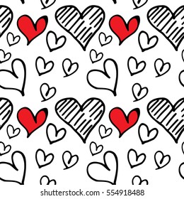 Hand Drawn Heart Vector Icon Seamless Pattern. Love Symbol Sketched Background