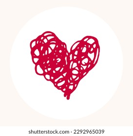 Hand drawn heart vector logo or icon, brush stroke painted heart symbol, sketch doodle graphic design element.