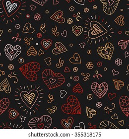 hand drawn heart vector seamless pattern, white background