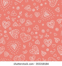 hand drawn heart vector seamless pattern, white background