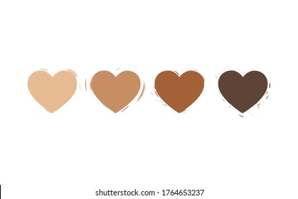 Hand Drawn Heart Vector Set  With Skin Colors. For Stop Racism, Black Lives Matters, I Can't Breathe Protests