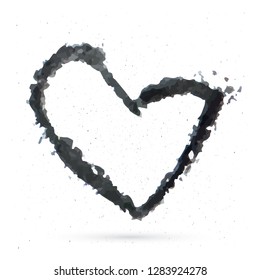 Hand drawn heart watercolor stains. Textured halftone brush stroke. Painted grunge heart shape. Valentine’s day sign. Love symbol. Easy to edit vector element of design. 