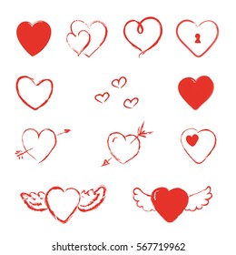 Hand Drawn Heart With Wings And Arrows Isolated Vector Set