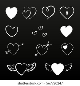 Hand Drawn Heart With Wings And Arrows Isolated Vector Set