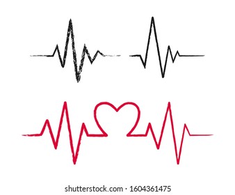 Hand drawn heartbeat icons set.