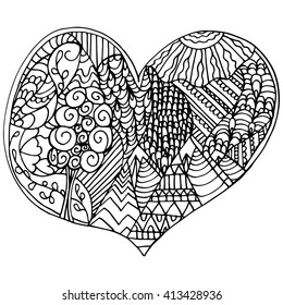 hand drawn hearts adult coloring book stock vector royalty free 413428936