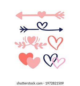 Hand drawn hearts and arrows. Perfect design for greeting cards, posters, T-shirts, banners, print invitations.	