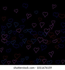 Hand drawn hearts. Background.  Cute simple pattern with falling hearts for cards, posters, banners, Valentine decoration. Vector holiday background. Romantic love motif. Falling confetti.