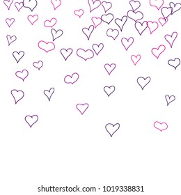 Hand drawn hearts. Background.  Cute simple pattern with falling hearts for cards, posters, banners, Valentine decoration. Vector holiday background. Romantic love motif. Falling confetti.