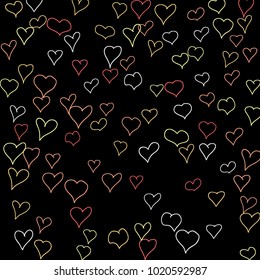 Hand drawn hearts. Background.  Cute simple pattern with falling hearts for cards, posters, banners, Valentine decoration. Vector holiday background. Romantic love motif. Falling confetti.