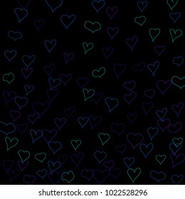 Hand drawn hearts. Background.  Cute simple pattern with falling hearts for Valentine decoration, cards, banners, posters. Vector holiday background. Romantic love motif. Falling confetti.