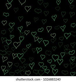 Hand drawn hearts. Background.  Cute simple pattern with falling hearts for Valentine cards, posters, banners. Vector holiday background. Romantic love motif. Falling confetti.