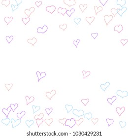 Hand drawn hearts. Background.  Cute simple pattern with falling hearts for cards, posters, banners, Valentine decoration. Vector holiday background. Romantic love motif. Falling confetti.