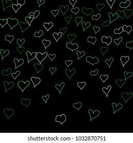 Hand drawn hearts. Background.  Cute simple pattern with falling hearts for Valentine decoration, cards, banners, posters. Vector holiday background. Romantic love motif. Falling confetti.