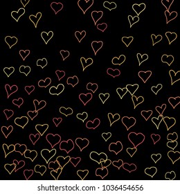 Hand drawn hearts. Background.  Cute simple pattern with falling hearts for cards, posters, banners, Valentine decoration. Vector holiday background. Romantic love motif. Falling confetti.