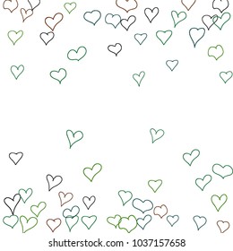 Hand drawn hearts. Background.  Cute simple pattern with falling hearts for Valentine cards, posters, banners. Vector holiday background. Romantic love motif. Falling confetti.