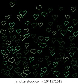 Hand drawn hearts. Background.  Cute simple pattern with falling hearts for cards, posters, banners, Valentine decoration. Vector holiday background. Romantic love motif. Falling confetti.