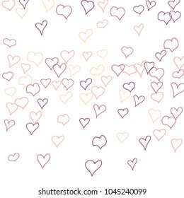 Hand drawn hearts. Background.  Cute simple pattern with falling hearts for Valentine cards, posters, banners. Vector holiday background. Romantic love motif. Falling confetti.