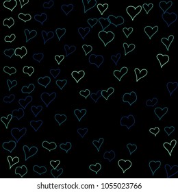 Hand drawn hearts. Background.  Cute simple pattern with falling hearts for Valentine decoration, cards, banners, posters. Vector holiday background. Romantic love motif. Falling confetti.