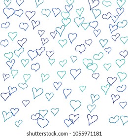 Hand drawn hearts. Background.  Cute simple pattern with falling hearts for cards, posters, banners, Valentine decoration. Vector holiday background. Romantic love motif. Falling confetti.