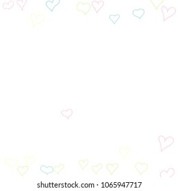 Hand drawn hearts. Background.  Cute simple pattern with falling hearts for Valentine cards, posters, banners. Vector holiday background. Romantic love motif. Falling confetti.