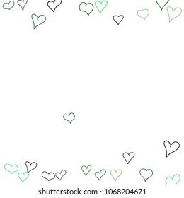 Hand drawn hearts. Background.  Cute simple pattern with falling hearts for cards, posters, banners, Valentine decoration. Vector holiday background. Romantic love motif. Falling confetti.