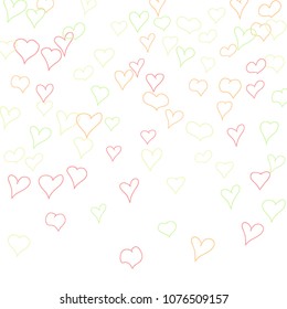 Hand drawn hearts. Background.  Cute simple pattern with falling hearts for cards, posters, banners, Valentine decoration. Vector holiday background. Romantic love motif. Falling confetti.
