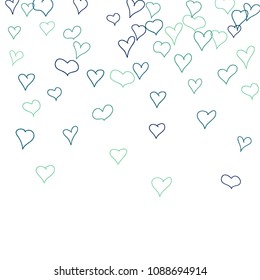 Hand drawn hearts. Background.  Cute simple pattern with falling hearts for Valentine decoration, cards, banners, posters. Vector holiday background. Romantic love motif. Falling confetti.