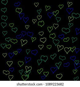 Hand drawn hearts. Background.  Cute simple pattern with falling hearts for cards, posters, banners, Valentine decoration. Vector holiday background. Romantic love motif. Falling confetti.