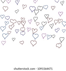 Hand drawn hearts. Background.  Cute simple pattern with falling hearts for Valentine decoration, cards, banners, posters. Vector holiday background. Romantic love motif. Falling confetti.