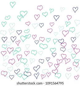 Hand drawn hearts. Background.  Cute simple pattern with falling hearts for cards, posters, banners, Valentine decoration. Vector holiday background. Romantic love motif. Falling confetti.