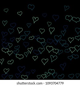 Hand drawn hearts. Background.  Cute simple pattern with falling hearts for cards, posters, banners, Valentine decoration. Vector holiday background. Romantic love motif. Falling confetti.