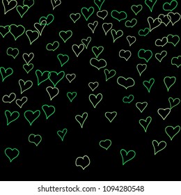 Hand drawn hearts. Background.  Cute simple pattern with falling hearts for cards, posters, banners, Valentine decoration. Vector holiday background. Romantic love motif. Falling confetti.